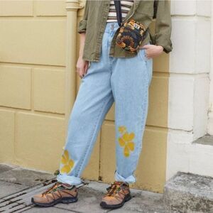Lucy & Yak Addison Jeans Hibiscus Floral Print Organic Denim Size:26 Waist 24